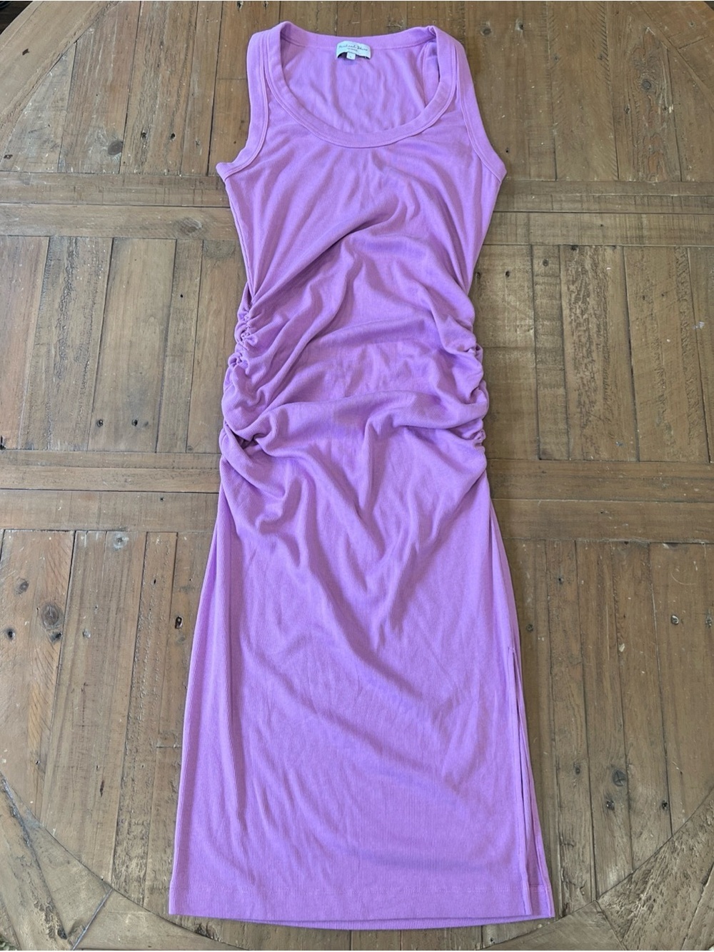 Michael Stars Ulla Scoop Neck MIDI Dress Large Lavender Ultra Ribbed Ruched